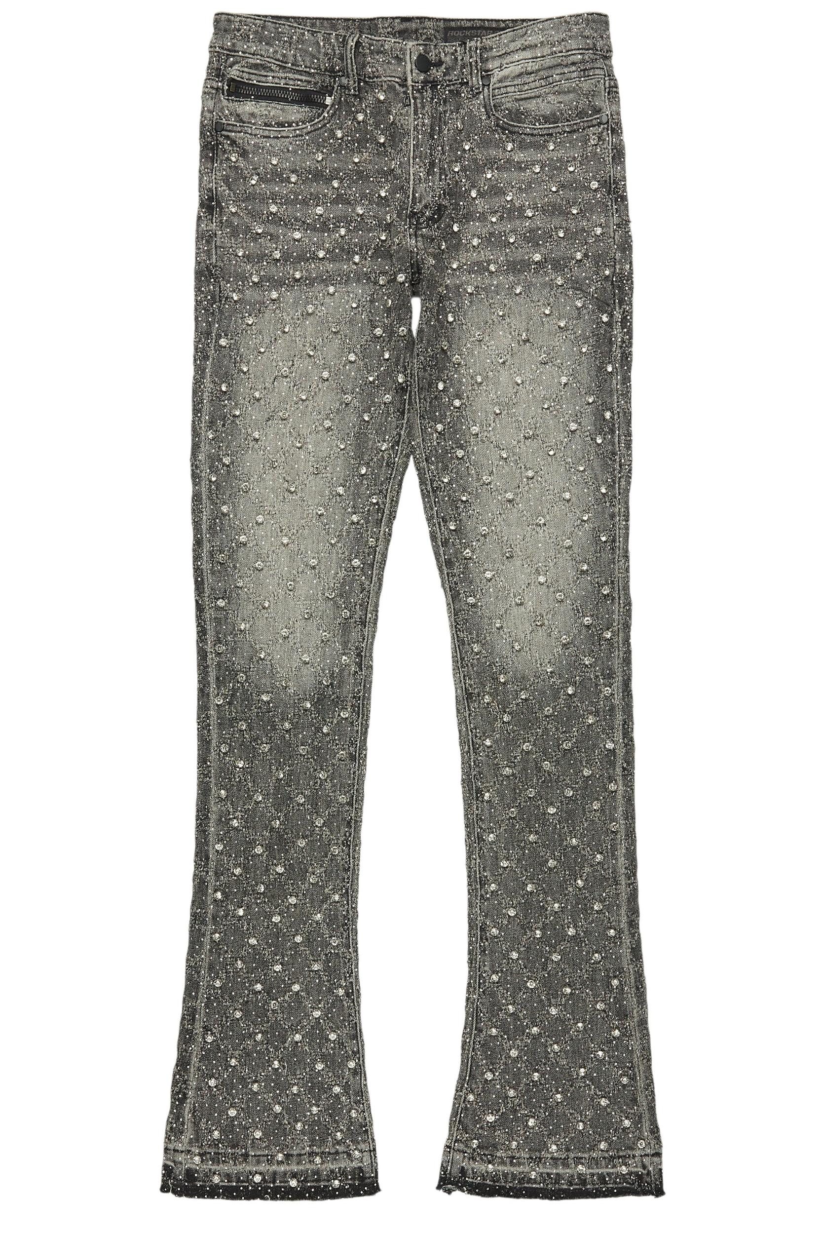 Glit Grey Rhinestone Stacked Flare Jean Male Product Image