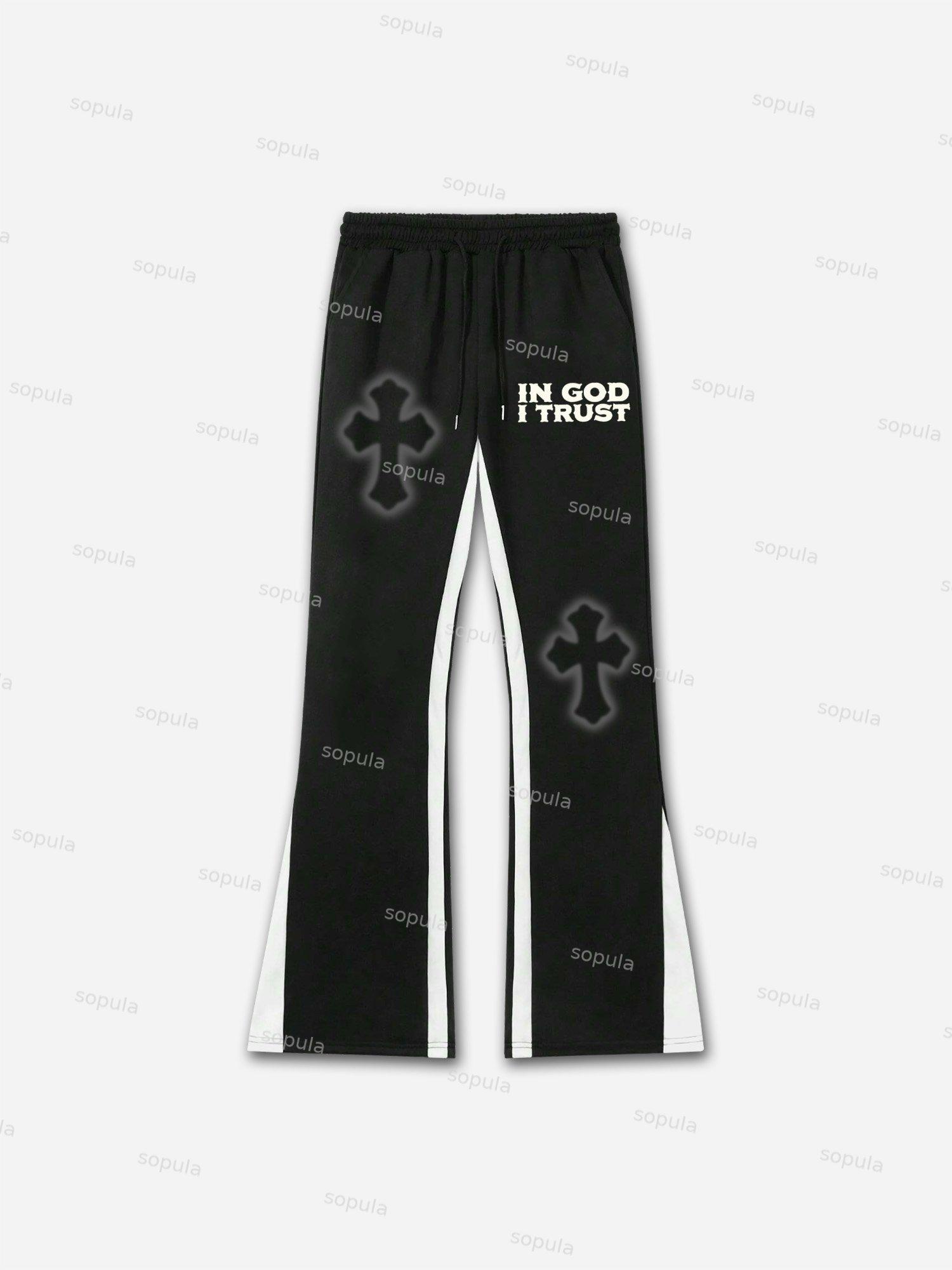 Vintage Jesus Print Graphic Flared Sweatpants Product Image