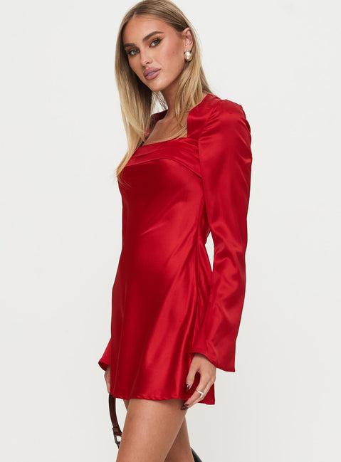Phillipa Long Sleeve Mini Dress Red Product Image