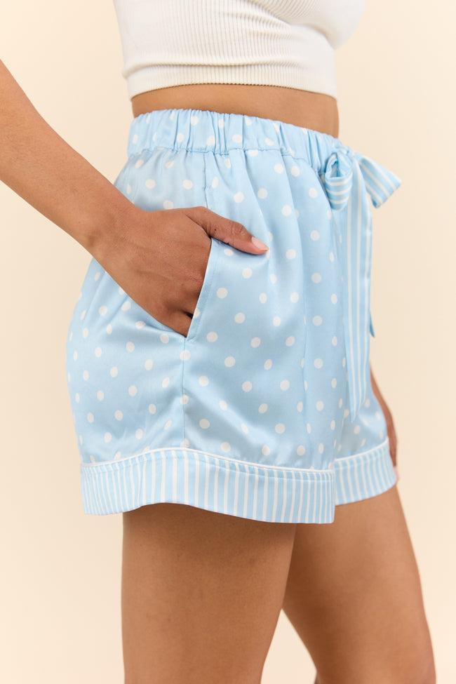 No Alarm Blue Polka Dot Satin Pajama Shorts FINAL SALE Product Image