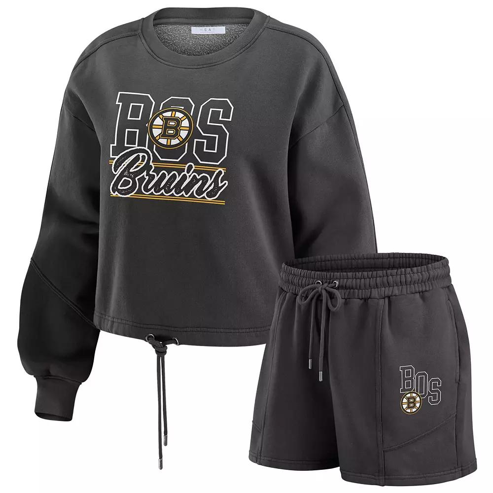 Women's WEAR by Erin Andrews Red Detroit Red Wings Washed Fleece Sweatshirt & Shorts Lounge Set,  Product Image