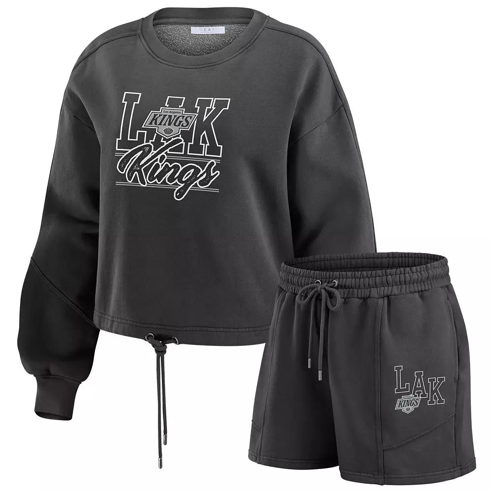 Women's WEAR by Erin Andrews Red Detroit Red Wings Washed Fleece Sweatshirt & Shorts Lounge Set,  Product Image