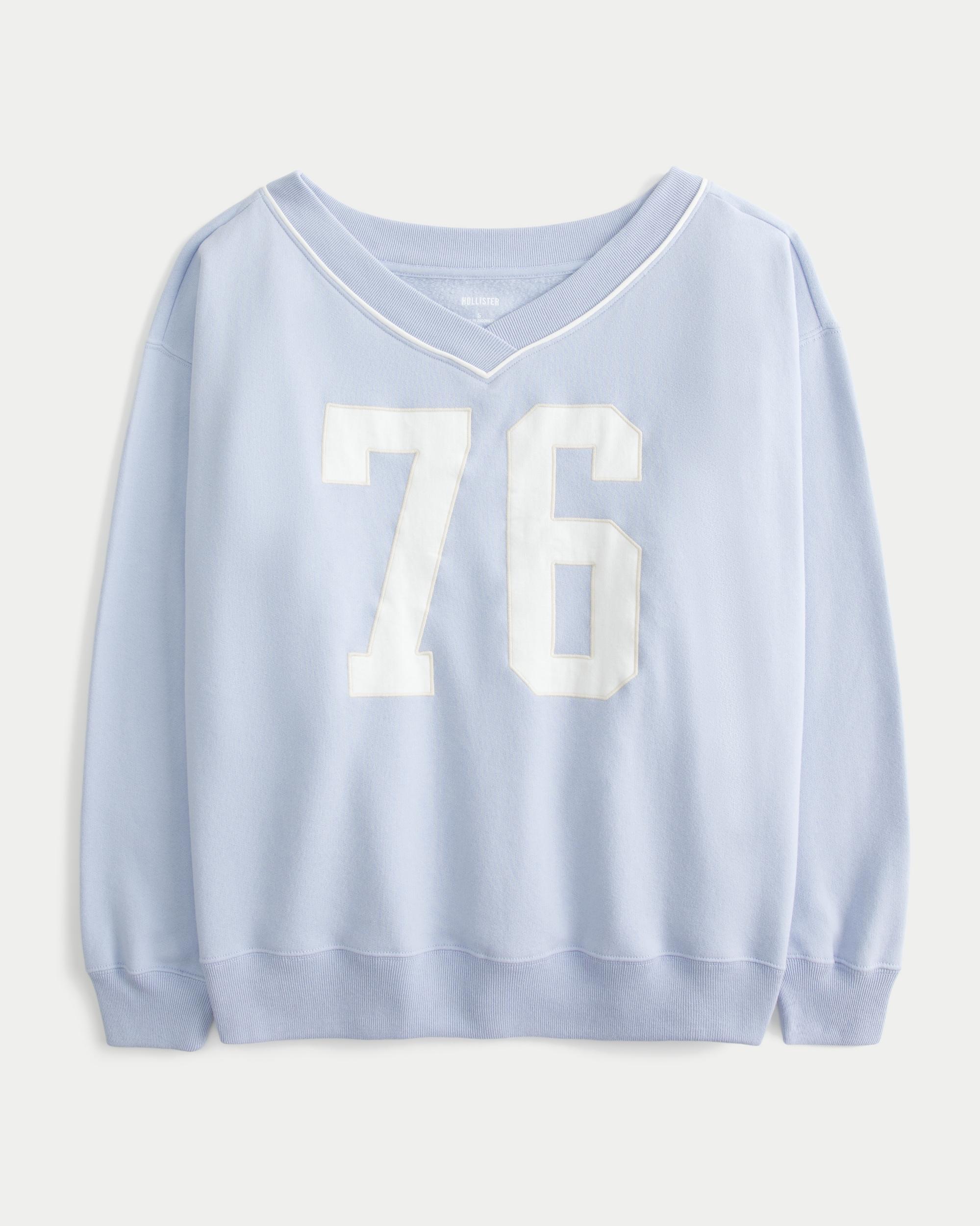 Oversized Go Team Graphic V-Neck Sweatshirt Product Image