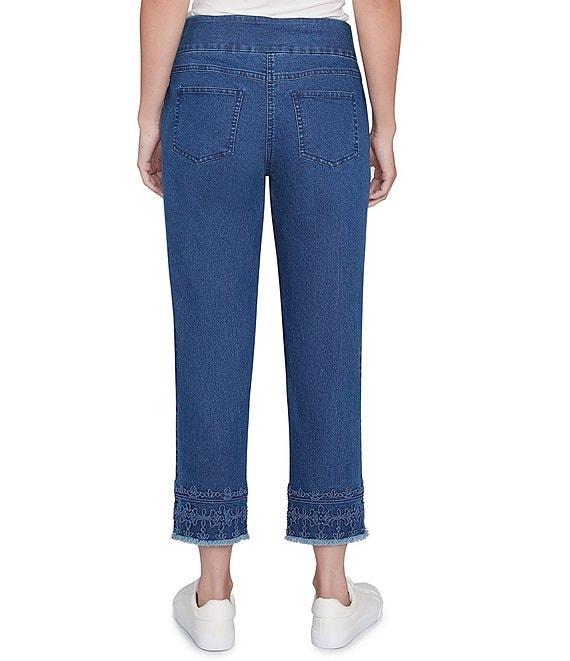 Ruby Rd. Straight Leg Embroidered Frayed Hem Pull-On Ankle Jeans Product Image