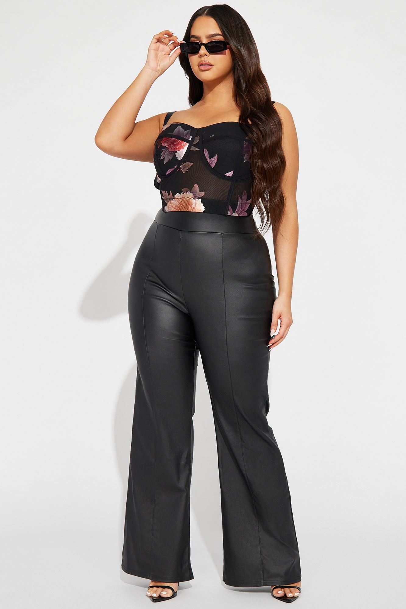 Tall Victoria High Waisted Dress Pants Faux Leather 37 - Black Product Image