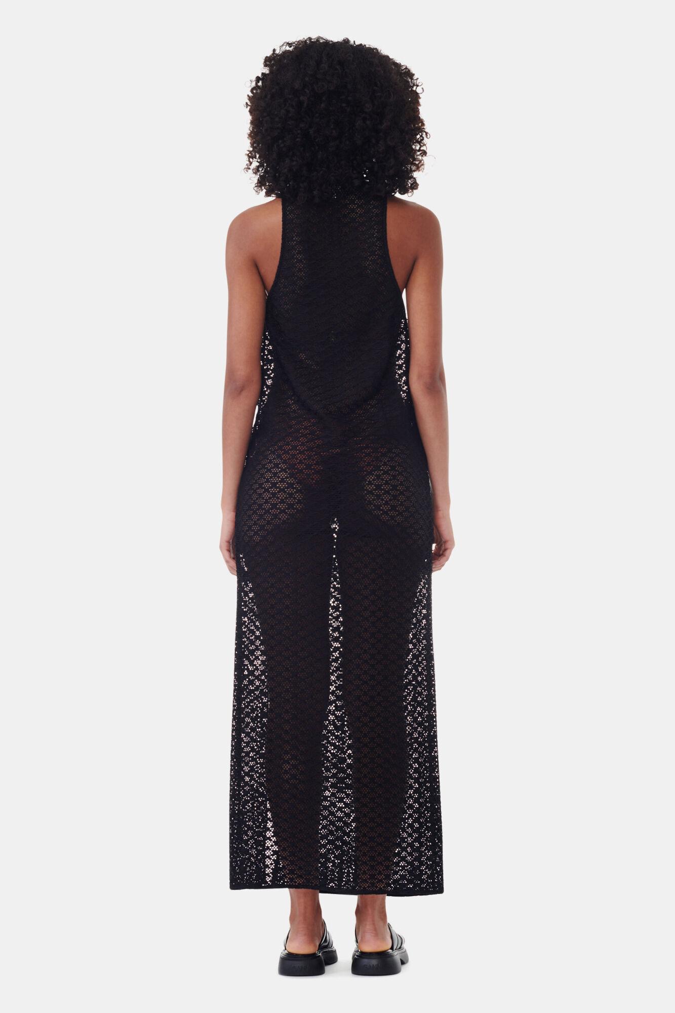 Black Mesh Lace Long Dress Product Image
