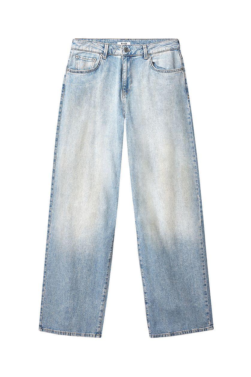 Mid Waist Washed Out Detail Jeans Blue Product Image