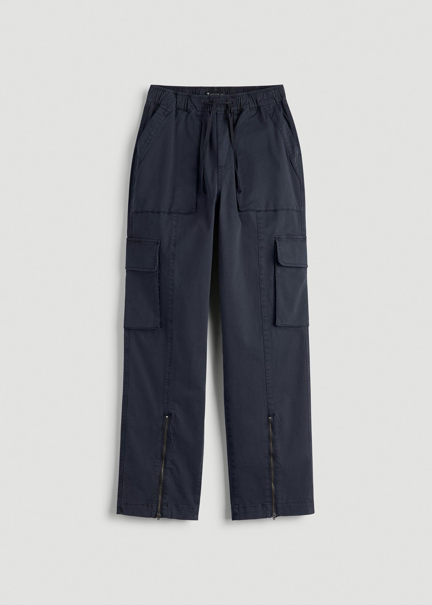 High Rise Garment Dyed Baggy Cargo Pants for Tall Women in Deep Navy Female Product Image