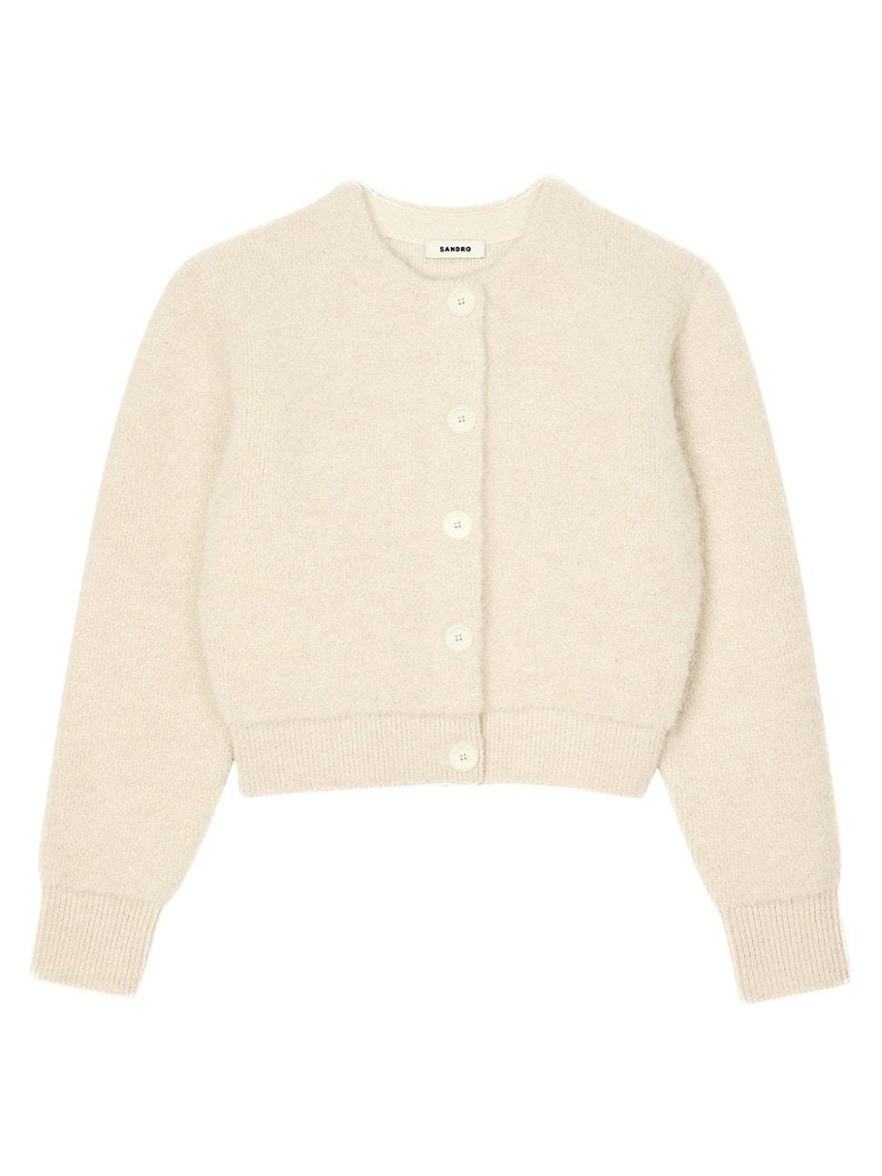 Womens Cropped Fluffy Knit Cardigan Product Image