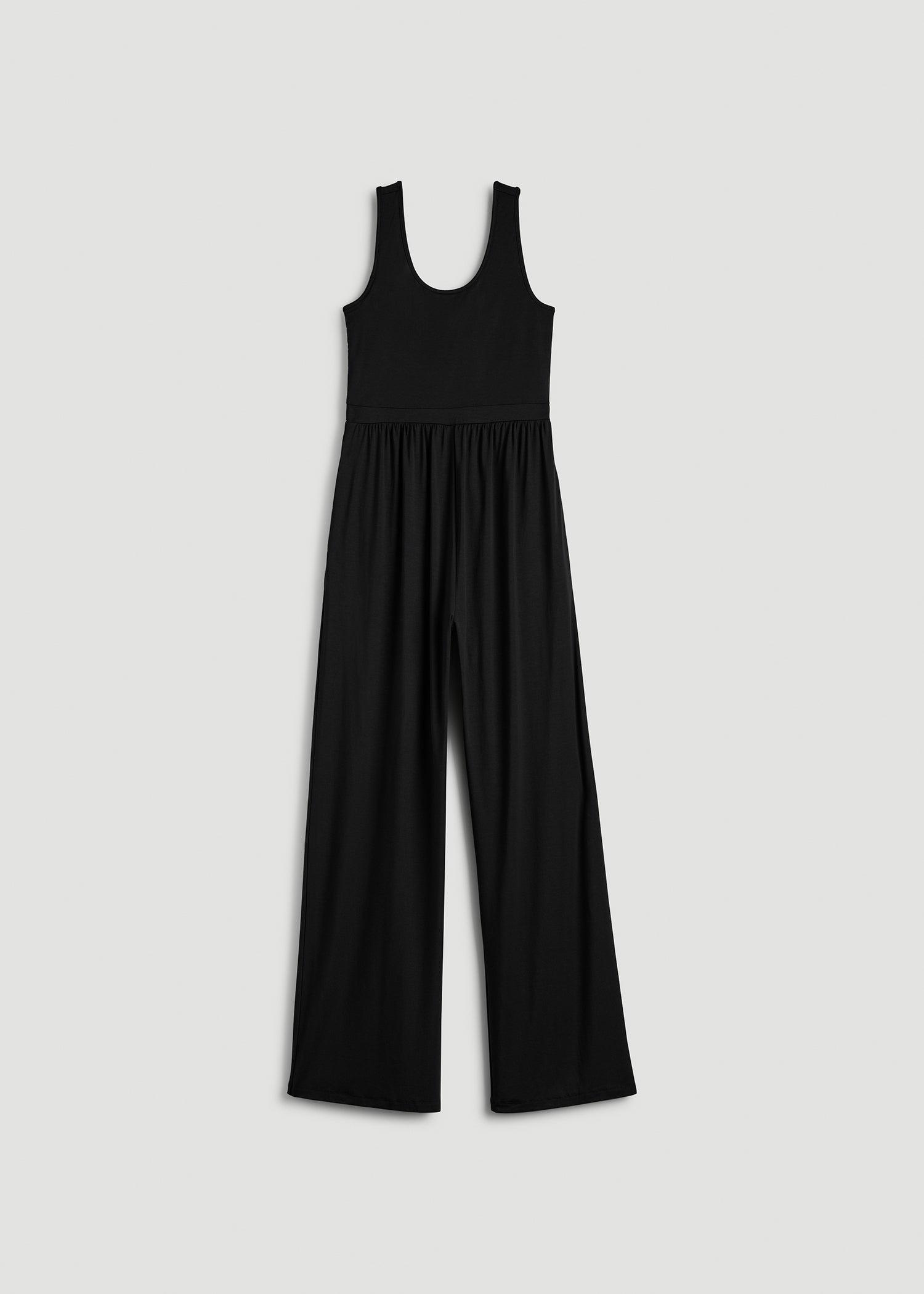 Jersey Tank Wide-Leg Jumpsuit with Pockets for Tall Women in Black Female Product Image