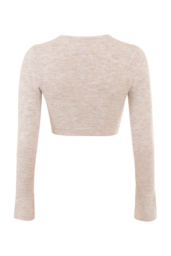 Lulie  oatmeal fluffy knit cropped cardigan - sale Product Image