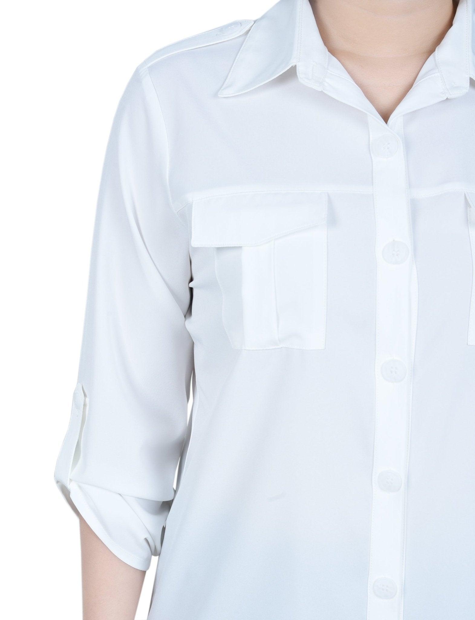 3/4 Length Sleeve Roll Tab Blouse - Petite Product Image