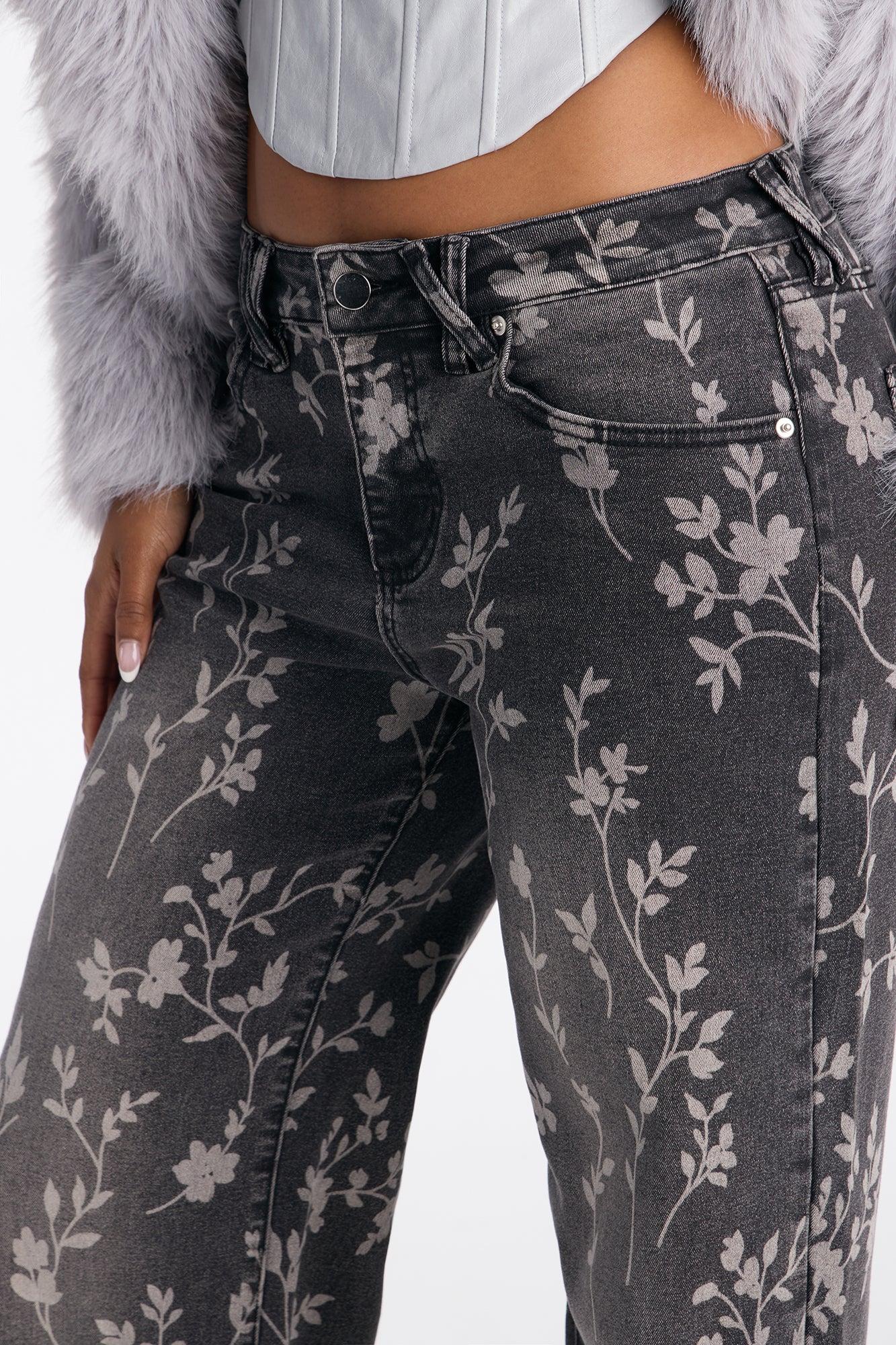 Where Flowers Bloom Stretch Jeans - Grey Female Product Image
