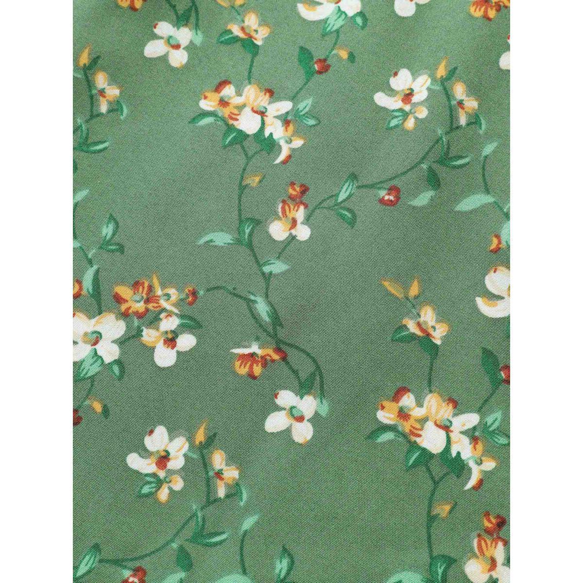 Plus Size Green Square Neck Ditsy Floral Gathered Blouse Women Elegant Short sleeve Square Neck Everyday Blouses BloomChic 12/L Product Image