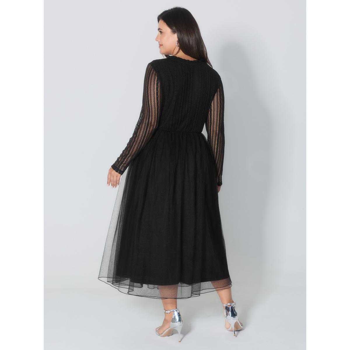 Plus Size Mock Neck Sheer Stretchy Midi Dress Black Women Party&Cocktail Stand-up collar Long Sleeve Curvy BloomChic 26/4X Product Image