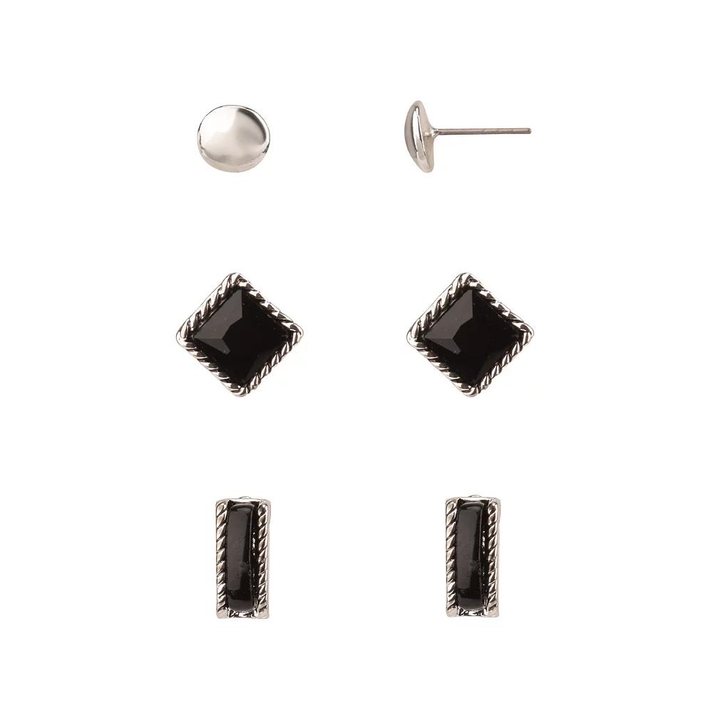 Silver Tone Stud Earring Trio Set, Women's, None Product Image