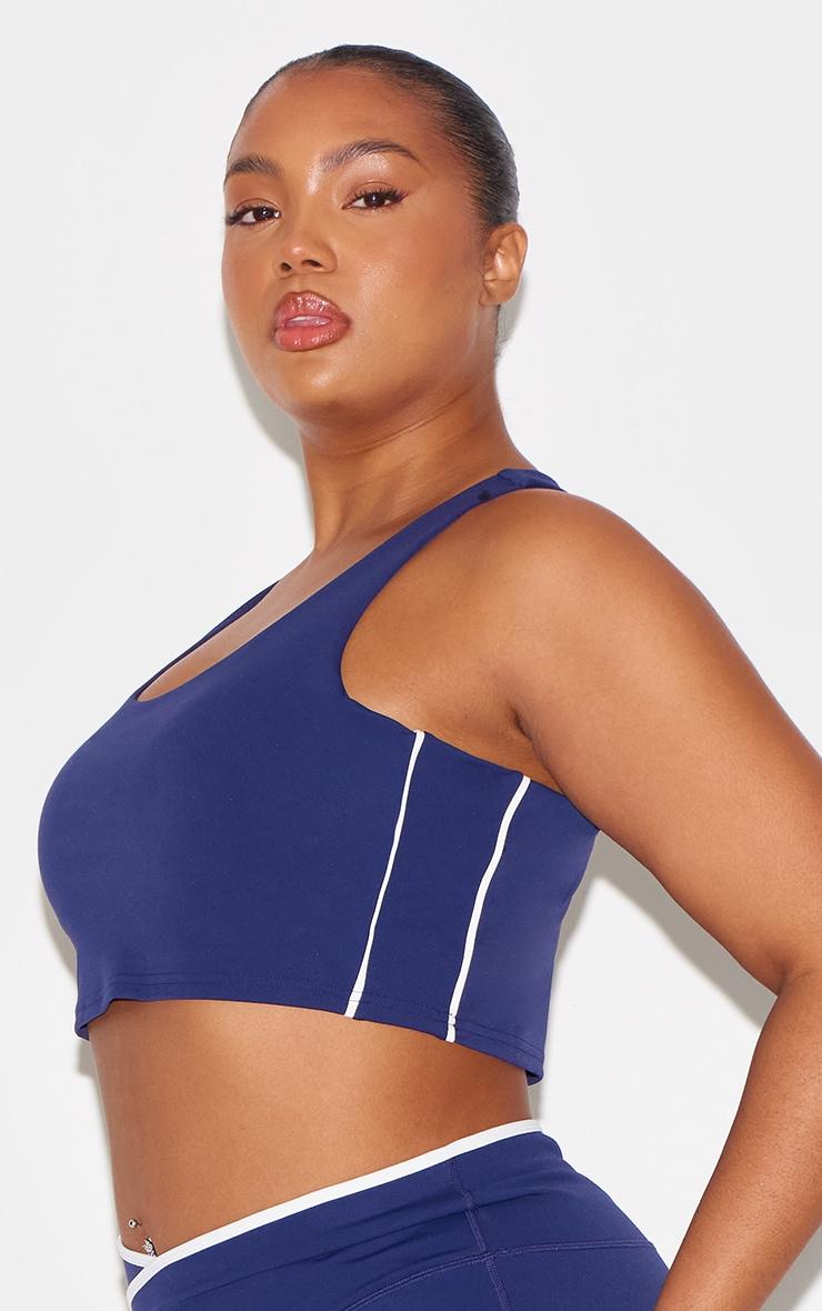 Navy Sculpt Double Layer Padded Contrast Binding Sports Bra Product Image