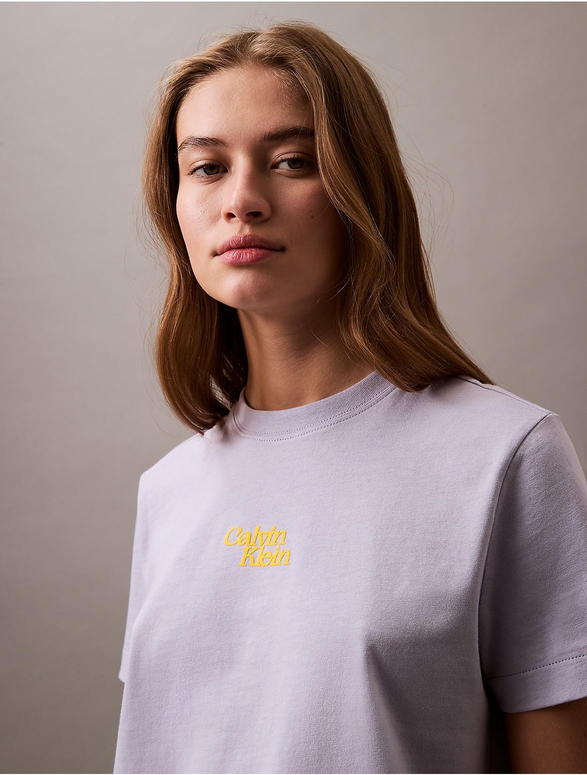 Calvin Klein Women's Flocked Logo Graphic Slim T-Shirt - Green - M Product Image