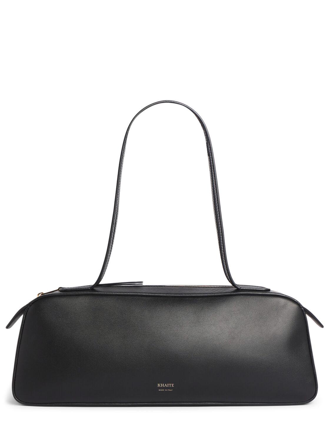 KHAITE Simona Crackle Patent Leather Shoulder Bag In Black Product Image