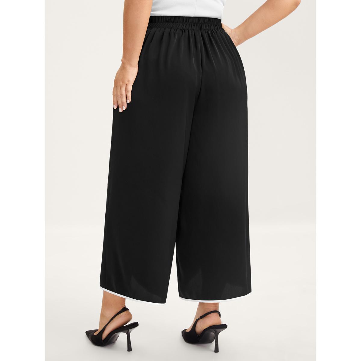Plus Size Color Contrast Split Wide-Leg Pants Women Black At the Office Wide Leg Mid Rise Work Pants BloomChic 12/L Product Image