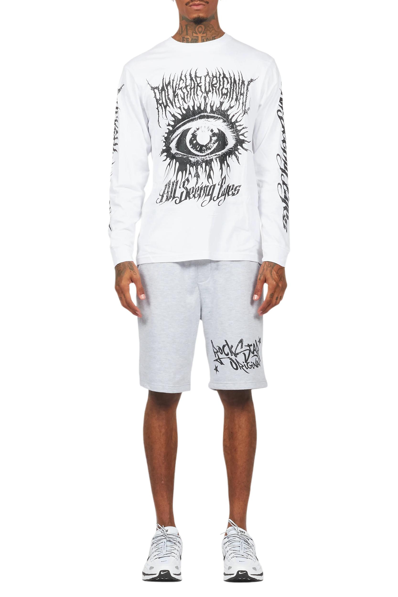 All Seeing Eyes White/Grey Long Sleeve T-Shirt Short Set Male Product Image