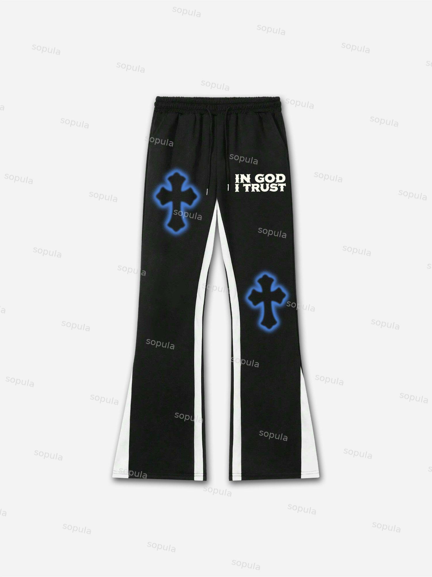 Vintage Jesus Print Graphic Flared Sweatpants Product Image