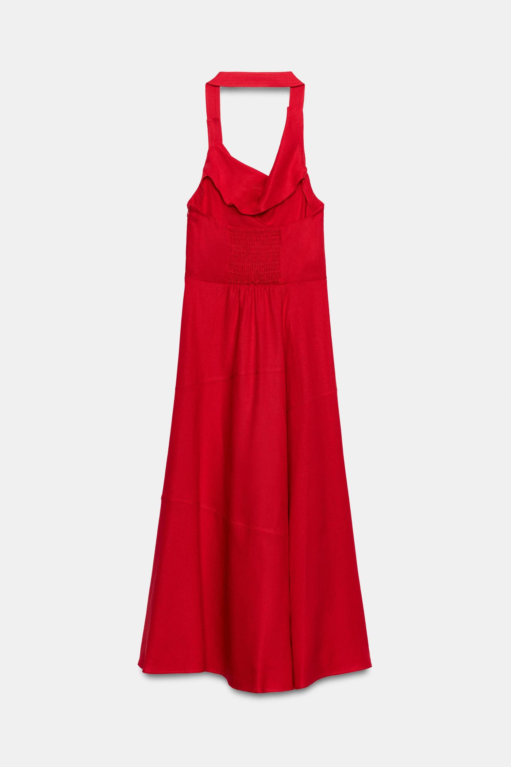 LINEN BLEND HALTER MIDI DRESS Product Image