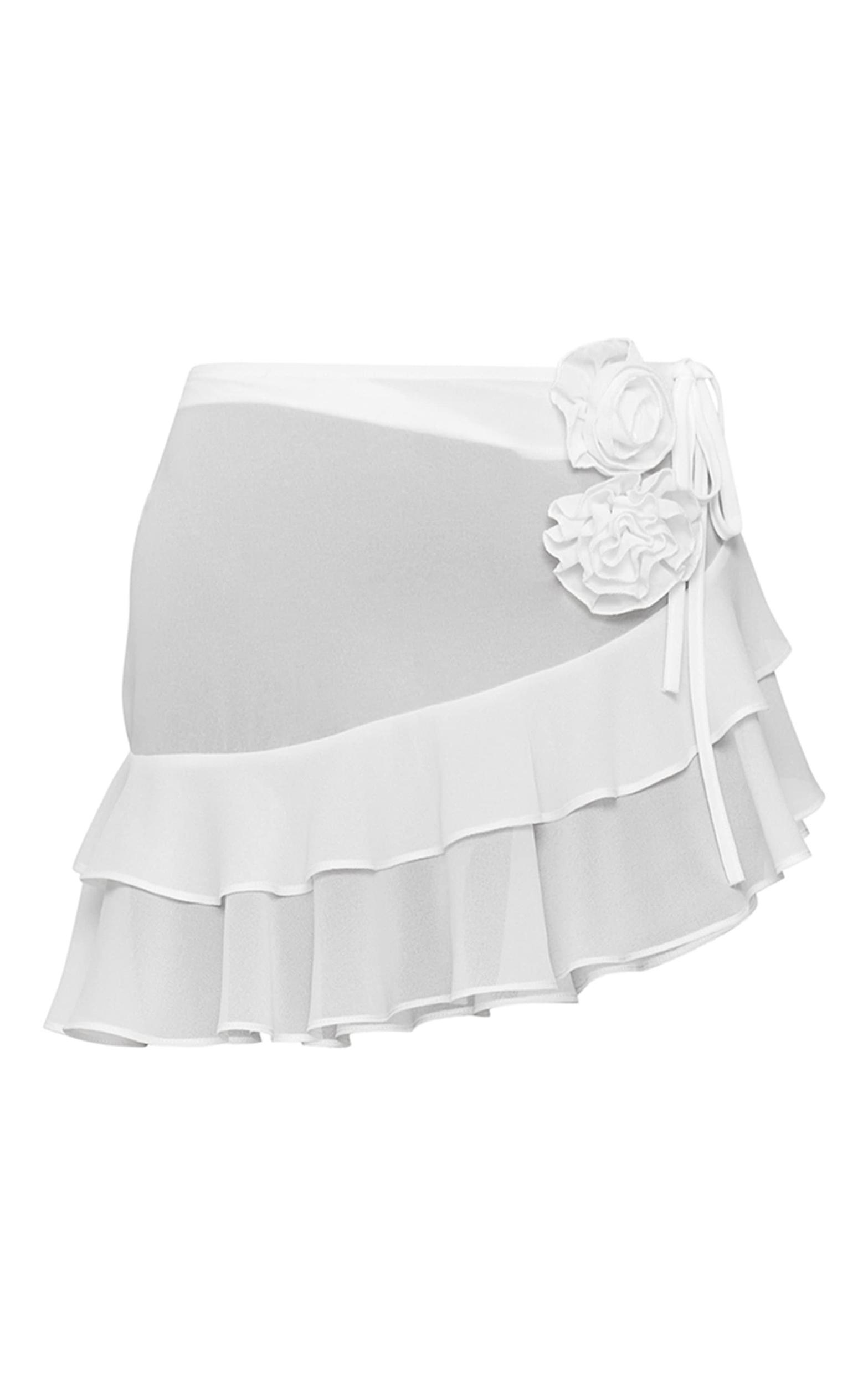 White Chiffon Flower Trim Rara Beach Skirt Product Image
