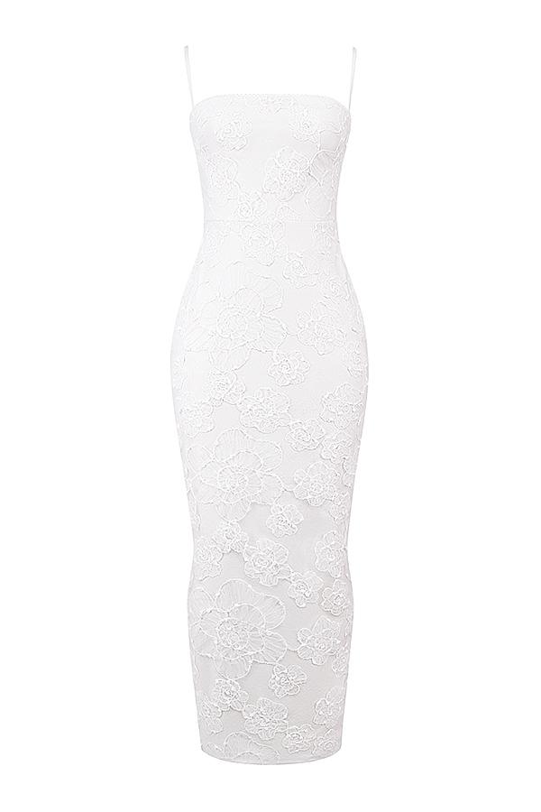 Eva  white floral lace maxi dress Product Image