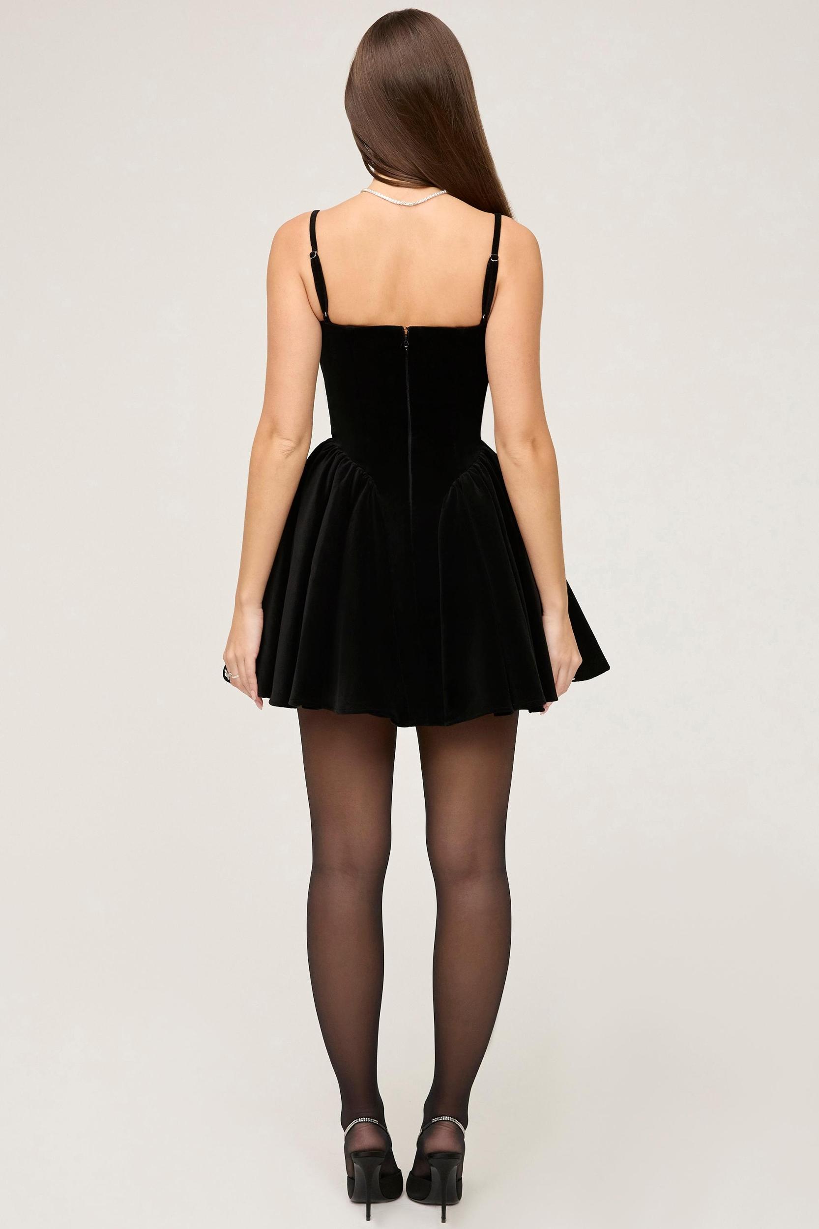 Selina  black velvet tulle mini dress Product Image