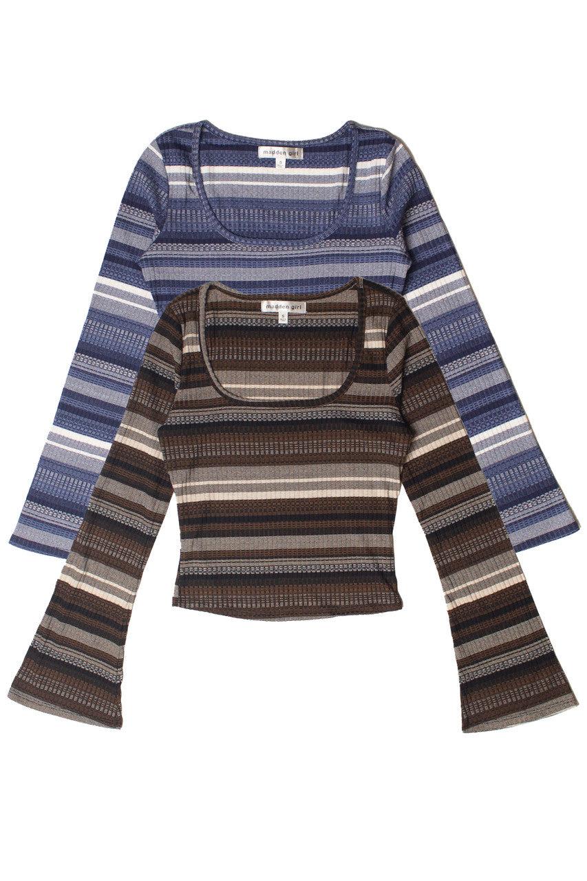 Striped Bell Long Sleeve Top Product Image