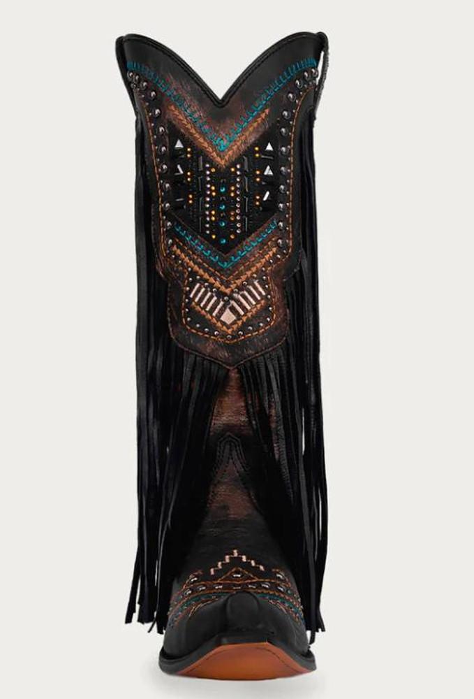 SALE Corral® Ladies' Black Embroidered/Crystals/Fringe Snip Toe Boots Product Image