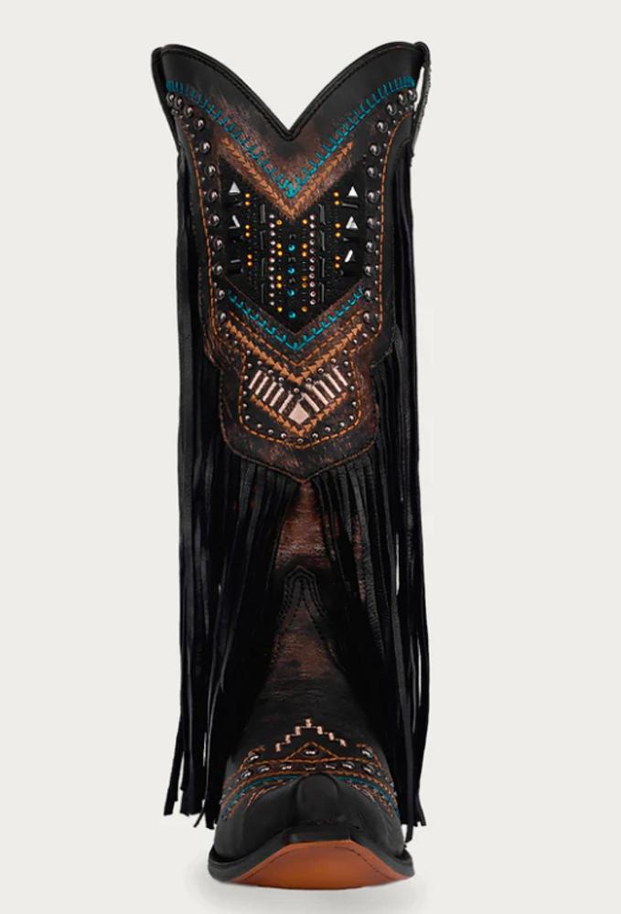 SALE Corral® Ladies' Black Embroidered/Crystals/Fringe Snip Toe Boots Product Image