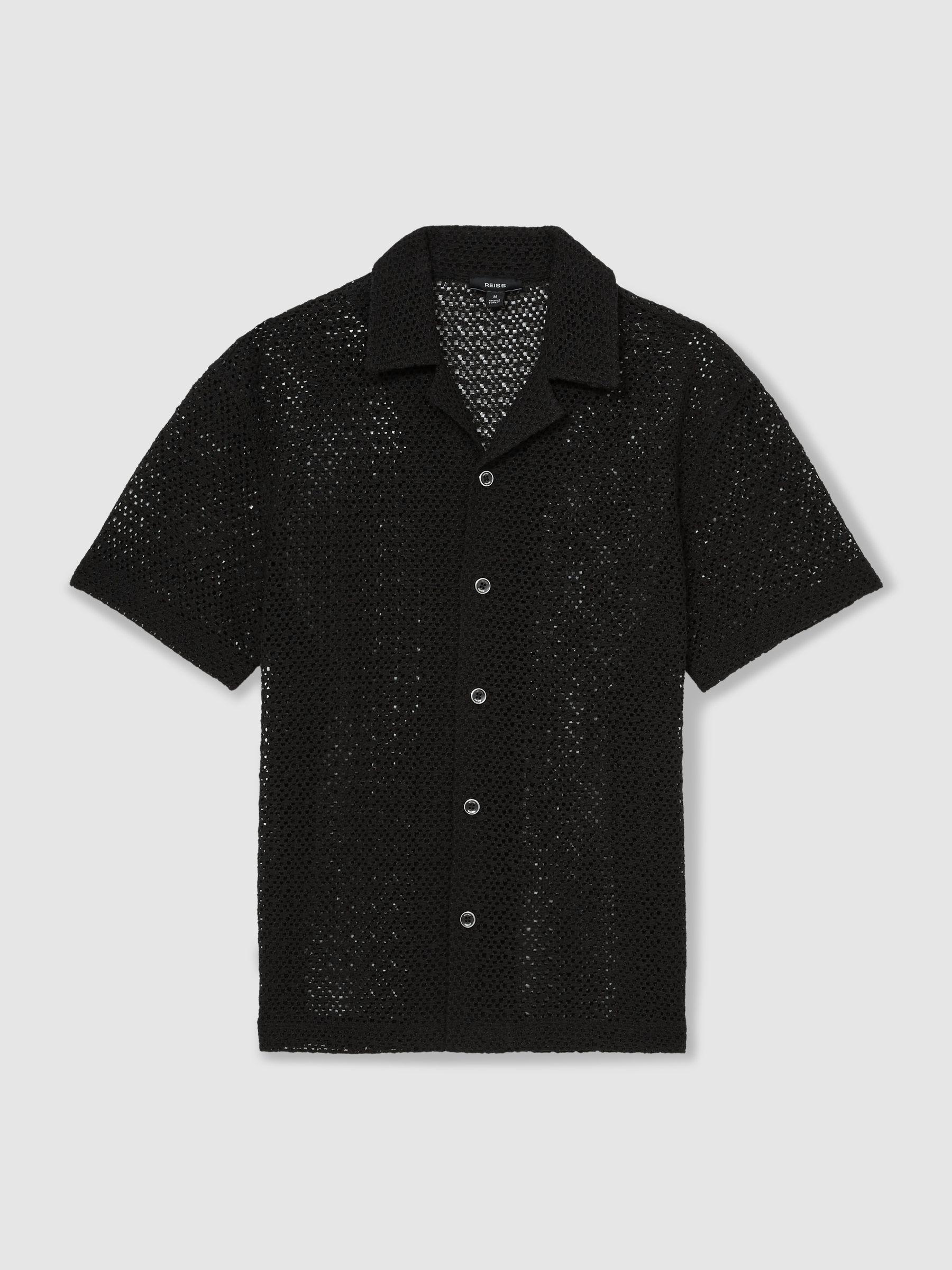 Crochet Cuban Collar Shirt in Black Product Image
