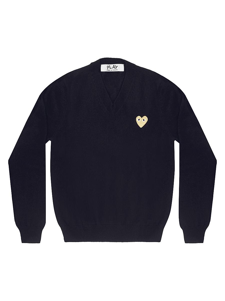 Womens Wool V-Neck Heart Sweater Product Image