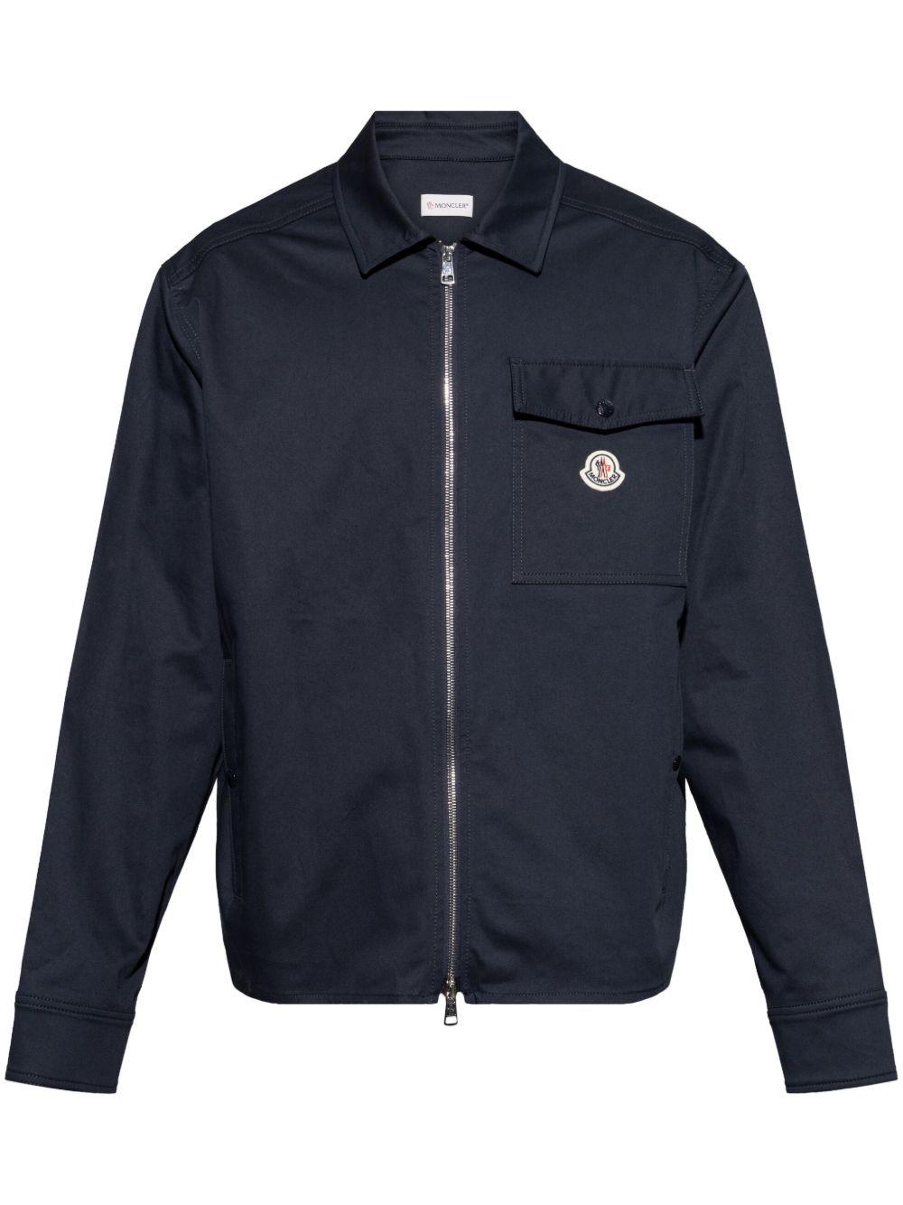 MONCLER Cotton Stretch Garbardine Zip-up Shirt Jacket In Navy Product Image