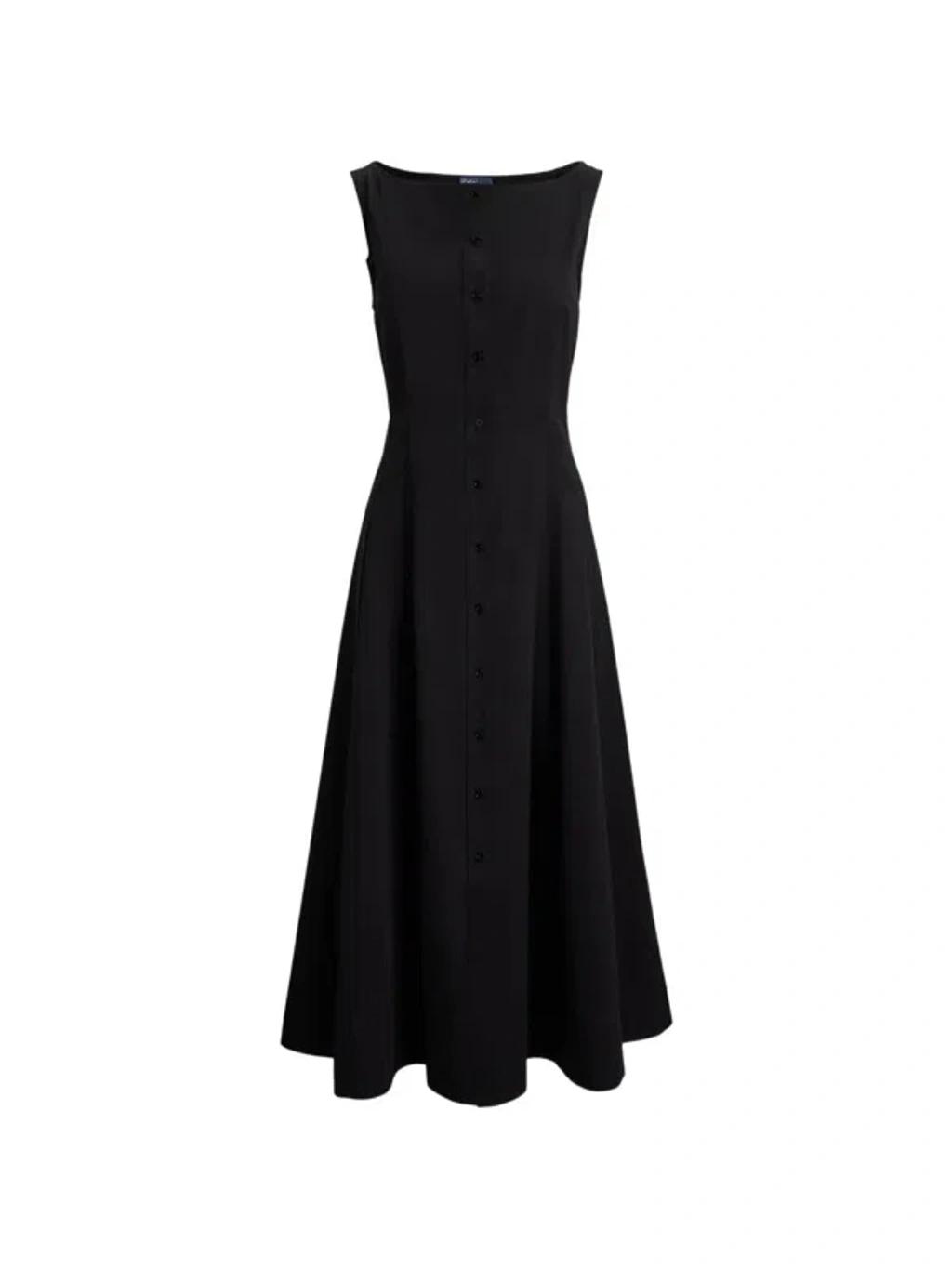POLO RALPH LAUREN Womens Polo Black Panelled A-line Cotton Midi Dress Product Image