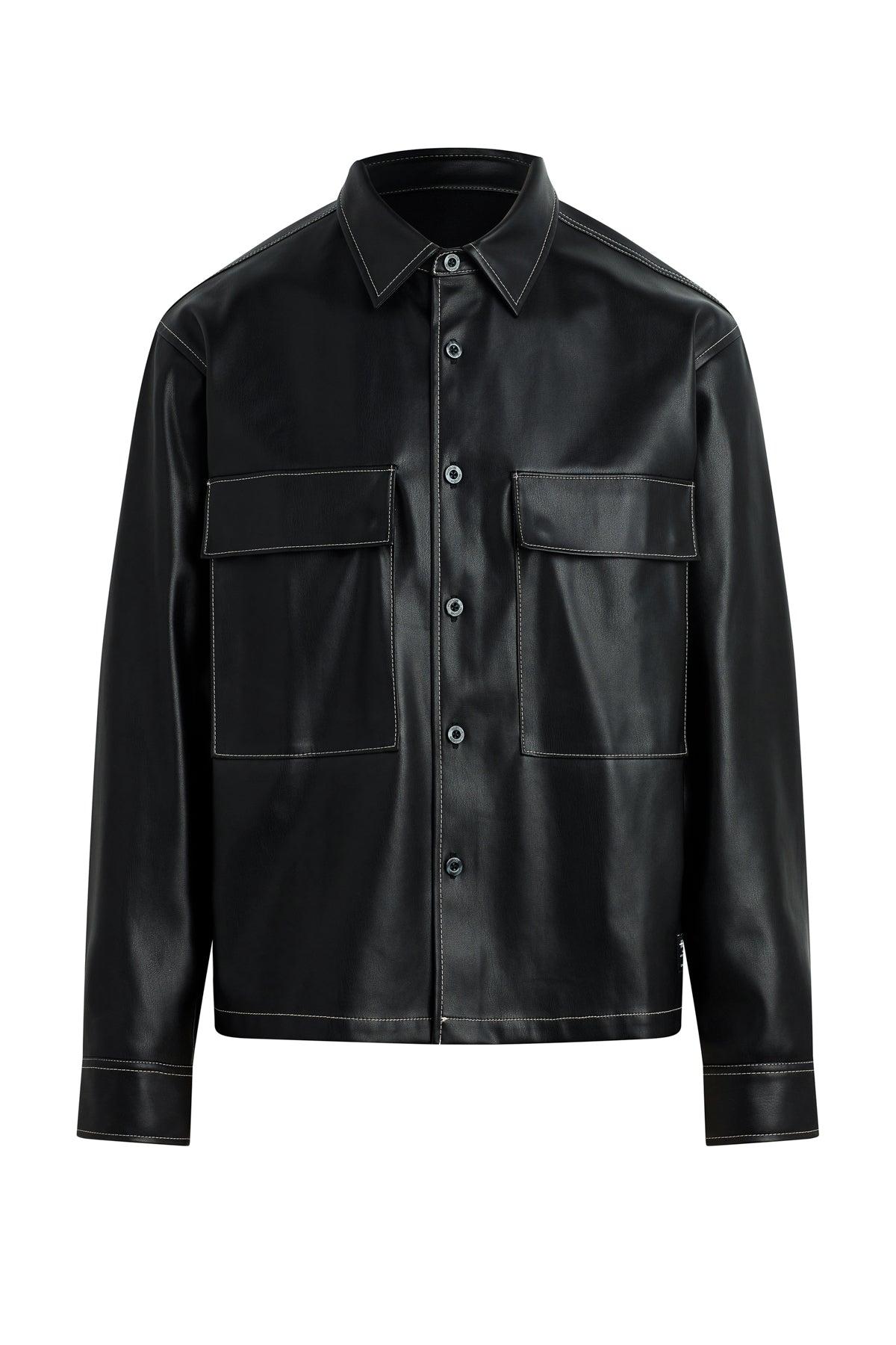 Vegan Leather Shirt Jacket Male Product Image