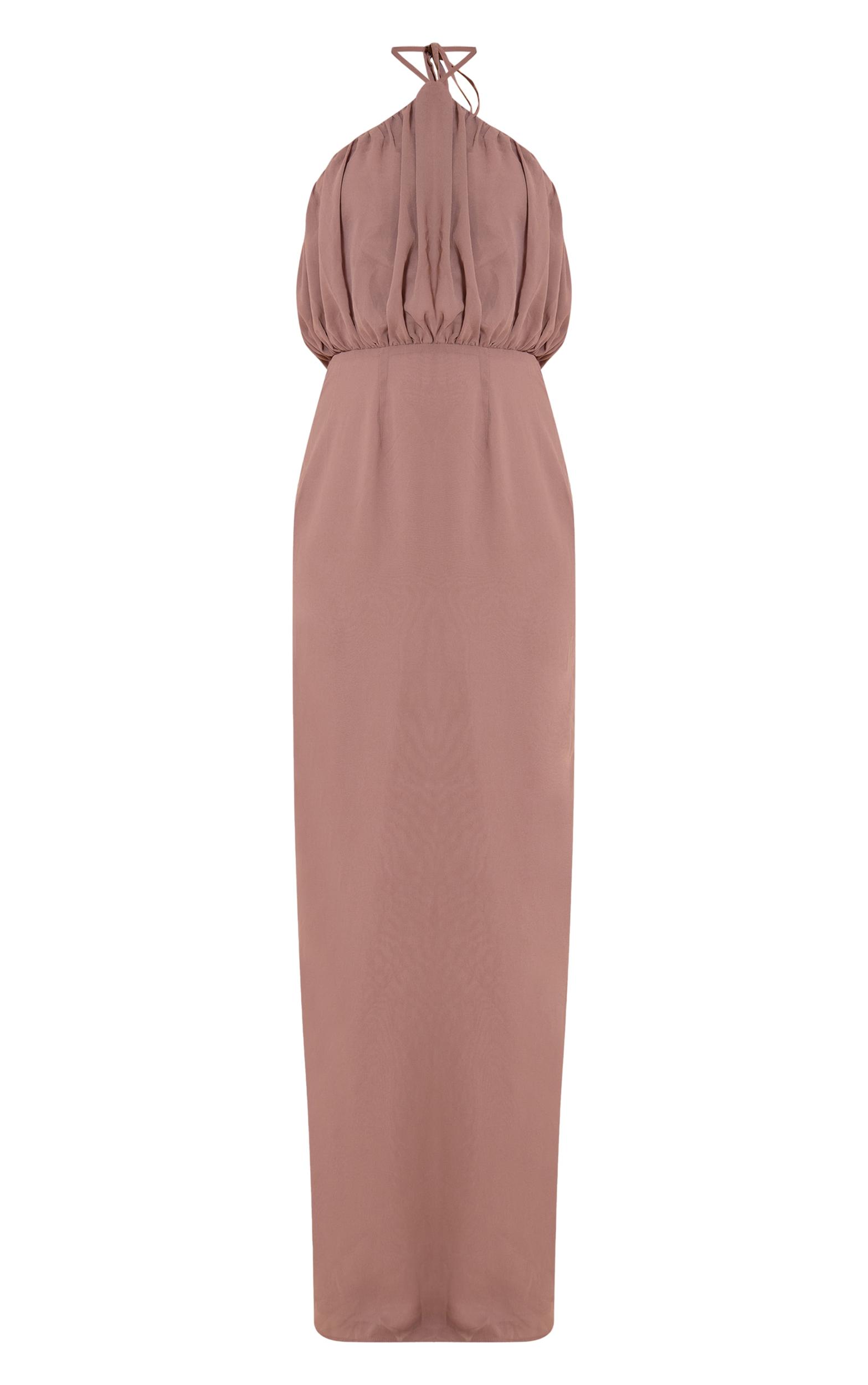 Taupe Chiffon Halter Neck Maxi Dress Product Image