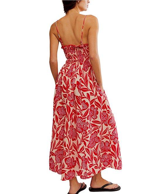 Free People Sweet Nothings Floral Print Smocked V-Neck Sleeveless Maxi Dress Product Image