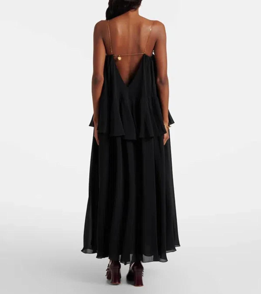 CHLOÉ Open-back Embellished Tiered Silk-georgette Maxi Dress In Black Product Image