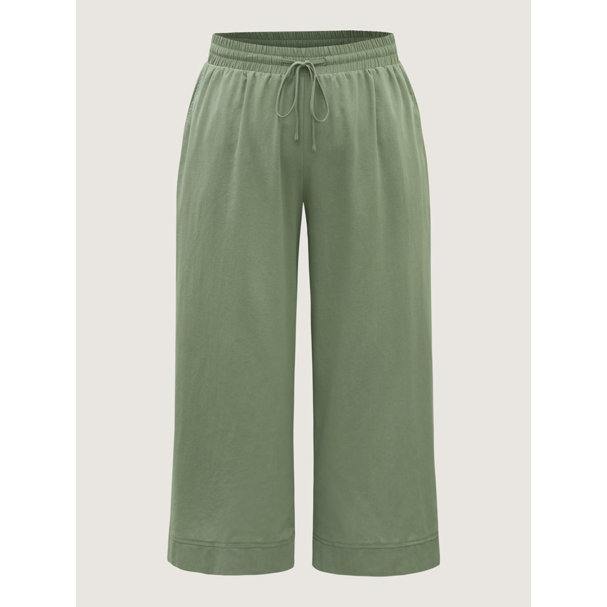 Plus Size Shirred Drawstring Solid Wide-Leg Pants Women Mint Leisure Wide Leg Mid Rise Casual Pants BloomChic 28/5X Product Image