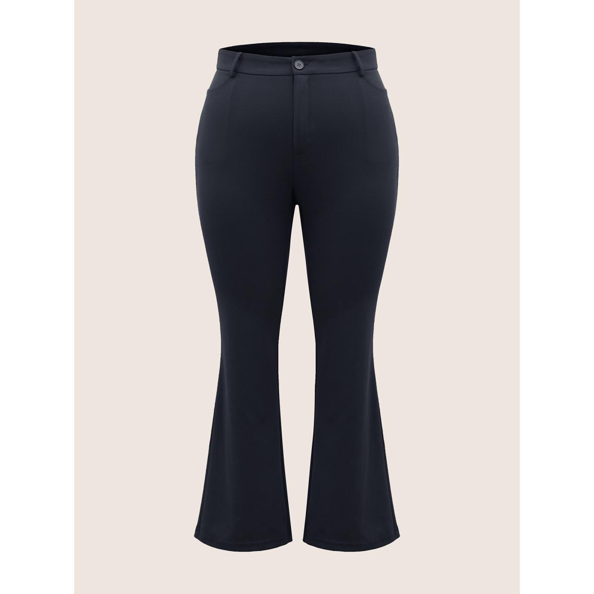 Plus Size High Rise Slanted Pocket Flare Leg Pants Women Blue At the Office Flare Leg High Rise Work Pants BloomChic 28/5X Product Image