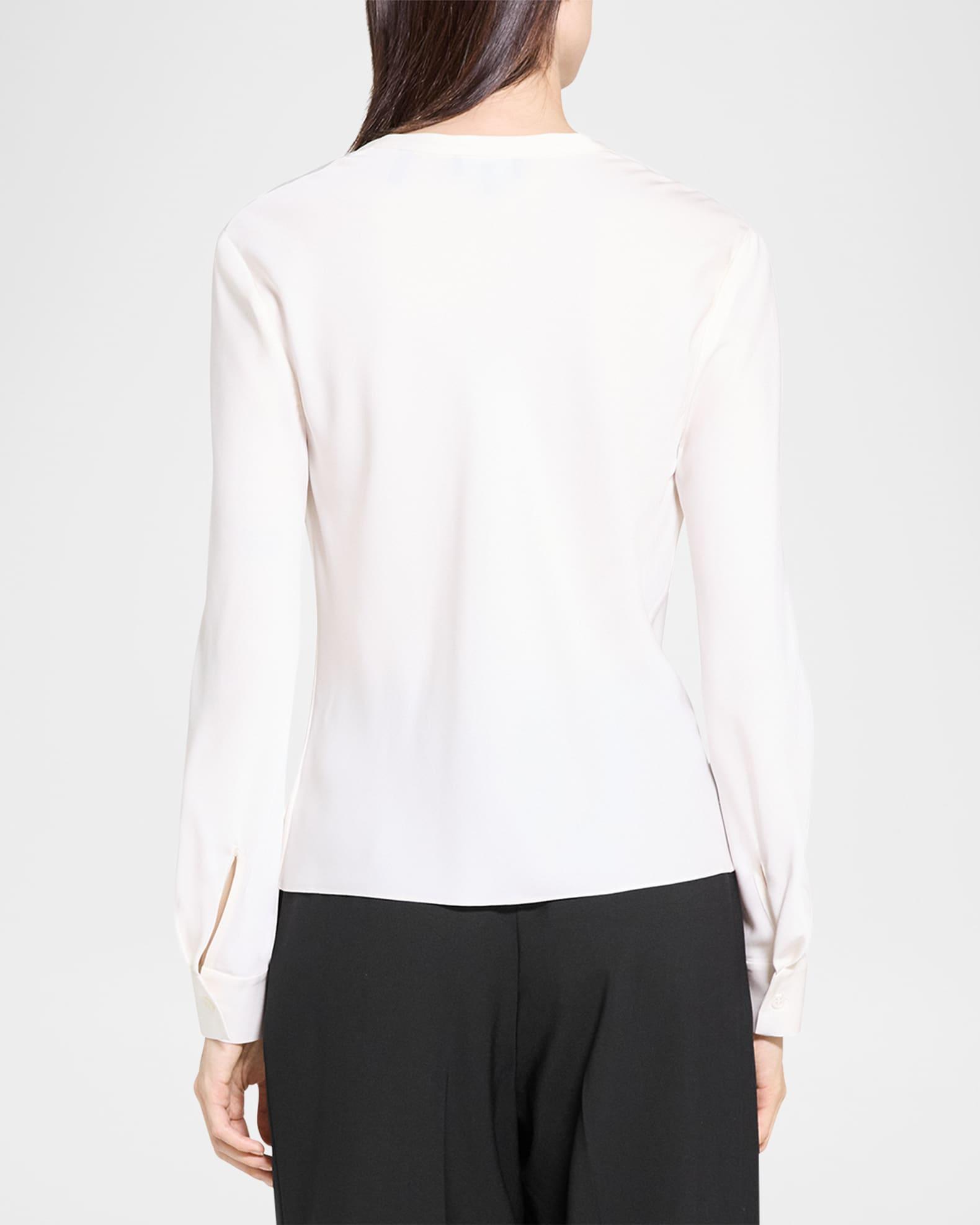 Draped Long-Sleeve Silk Blouse Product Image
