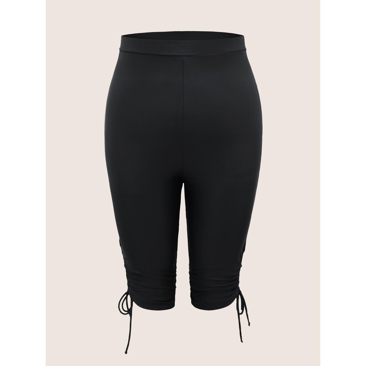 Plus Size Solid High Rise Drawstring Side Swim Bottom Women's Swimwear Black Beach Drawstring High stretch Skinny High Rise Curve Swim Bottoms BloomChic 12/L Product Image