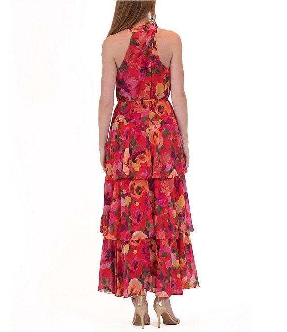 Julia Jordan Halter Neck Floral Print Chiffon Tiered Maxi Dress Product Image