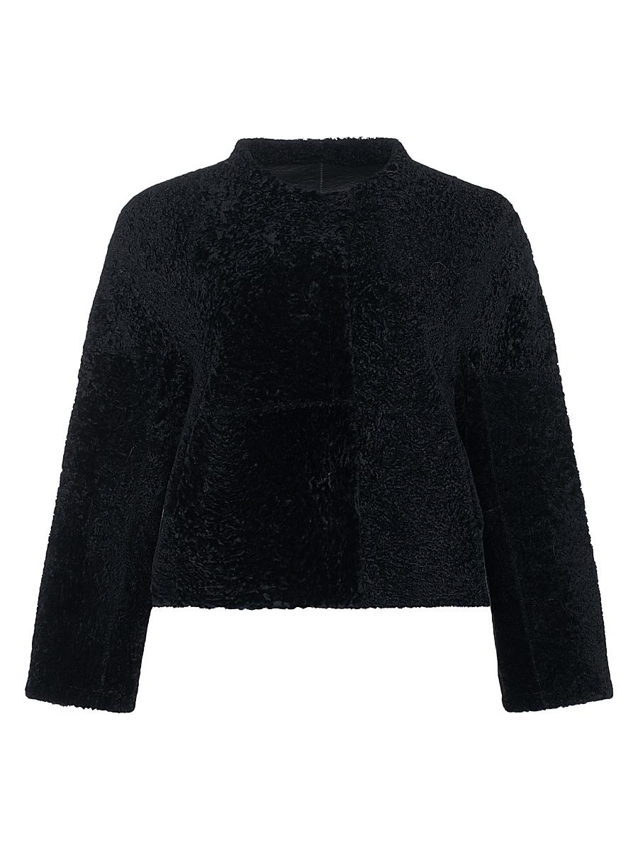 Womens Reversible Collarless New Zealand Shearling Lamb Jacket Product Image