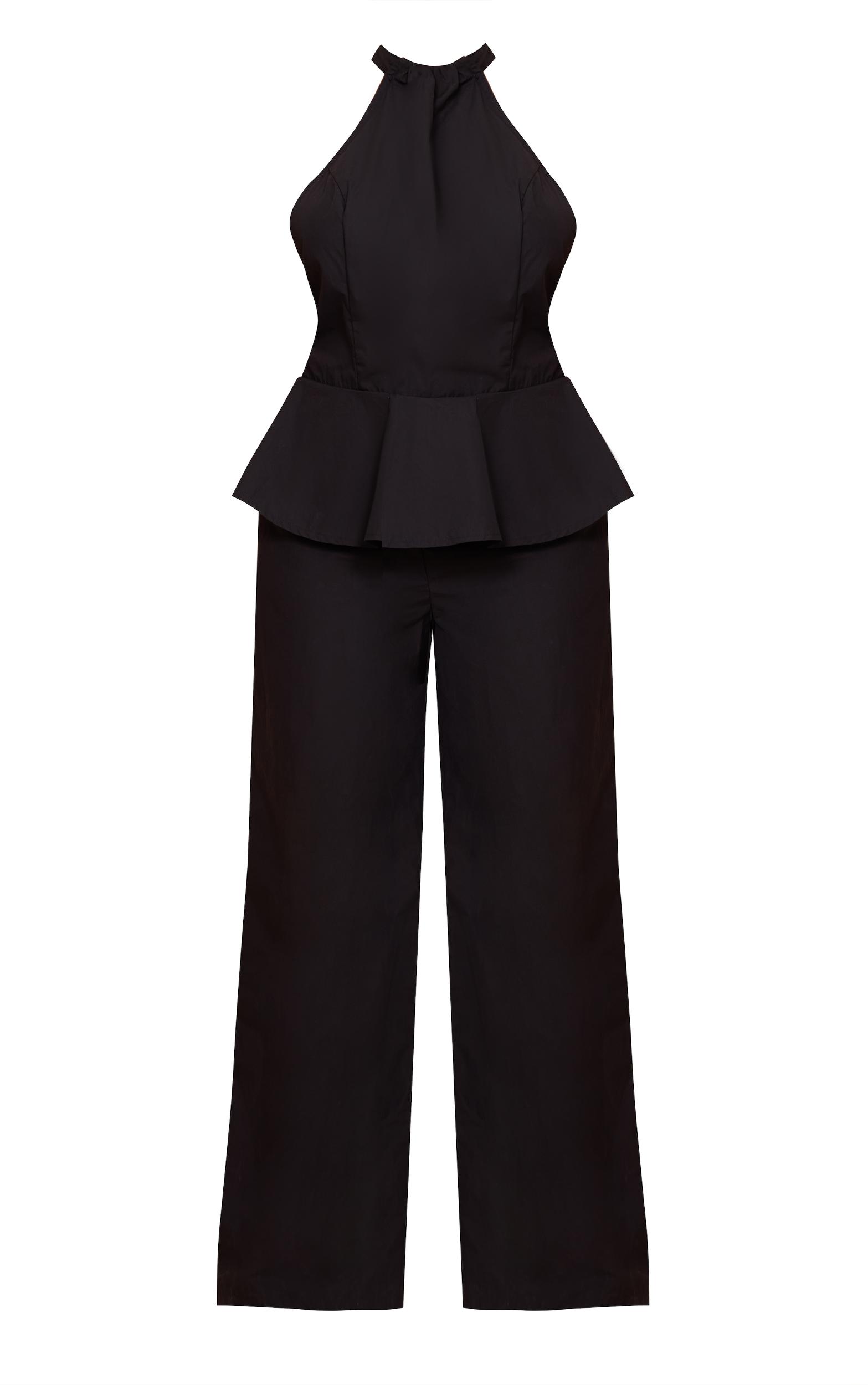Plus Black Woven Peplum Hem Jumpsuit Product Image