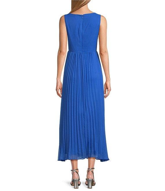 Marina Chiffon V-Neck Sleeveless Pleated A-Line Midi Dress Product Image