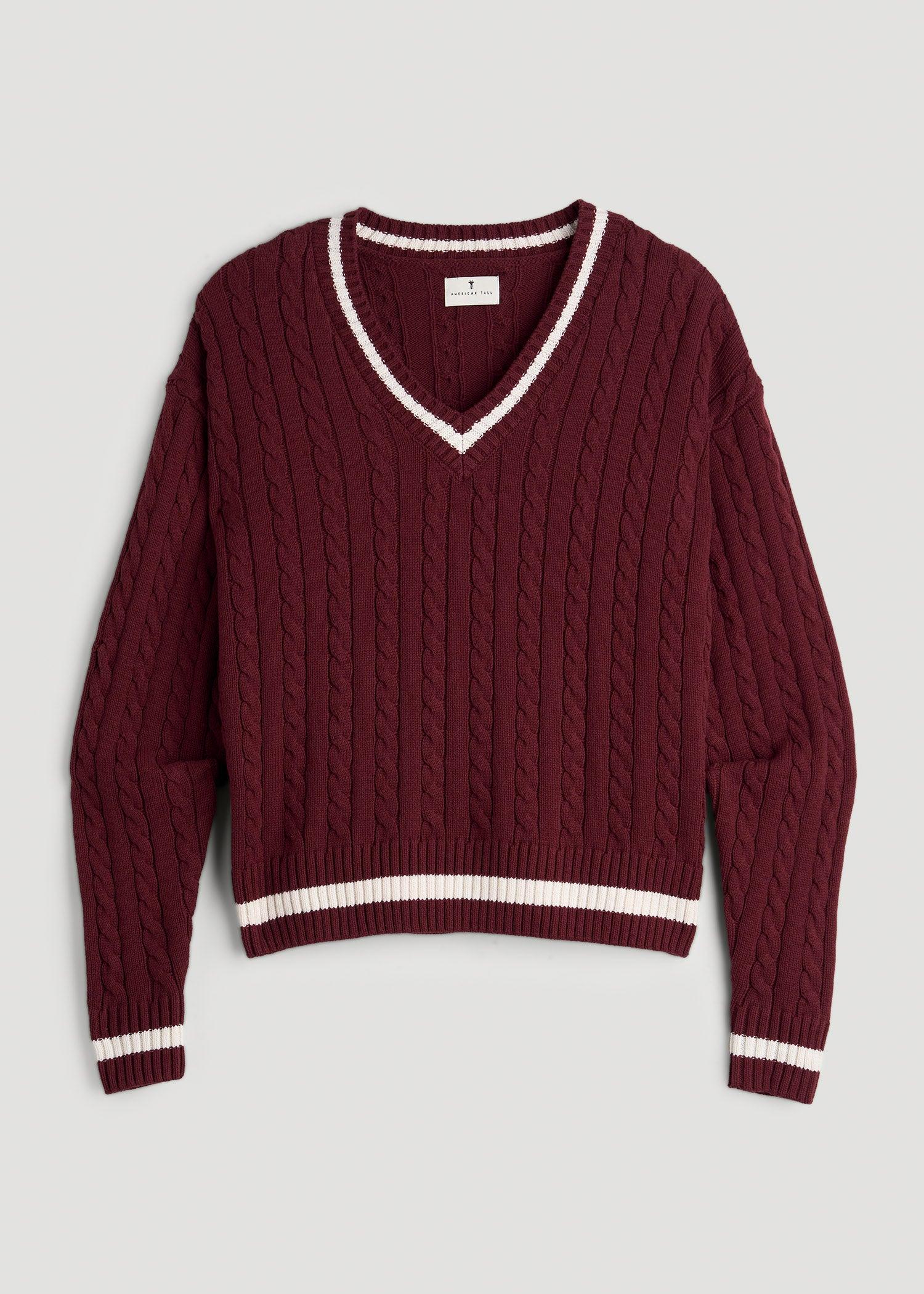 V-Neck Collegiate Sweater for Tall Women in Red Ochre and Winter White Female Product Image